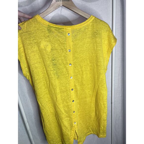NWT Tahari Bright Yellow 100% Linen Button Back Short Sleeve Blouse - Picture 6 of 9